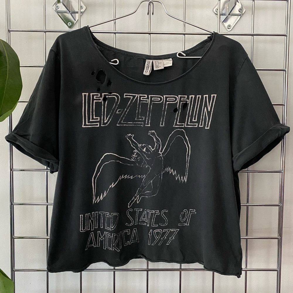 Distressed Led Zeppelin cropped tee
